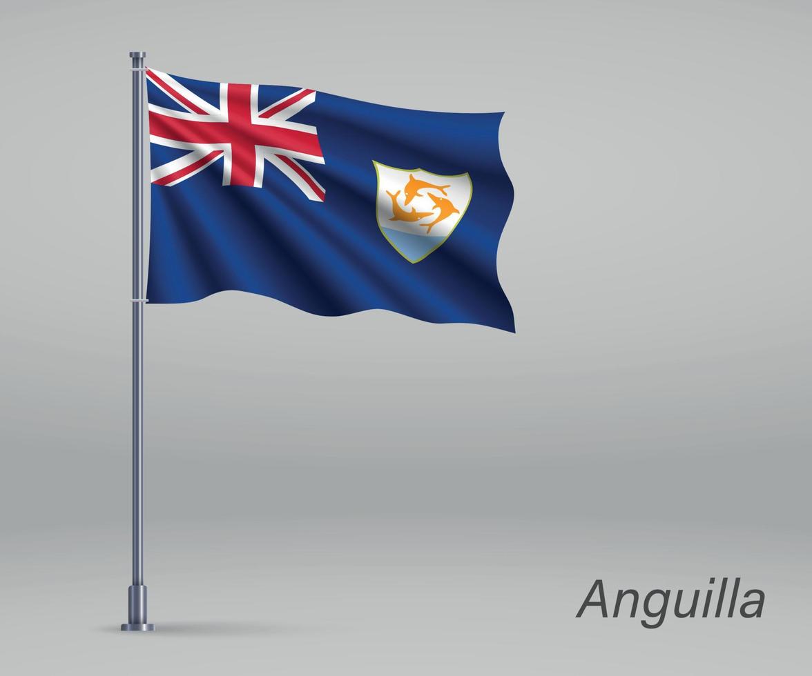 Waving flag of Anguilla - territory of United Kingdom on flagpol vector