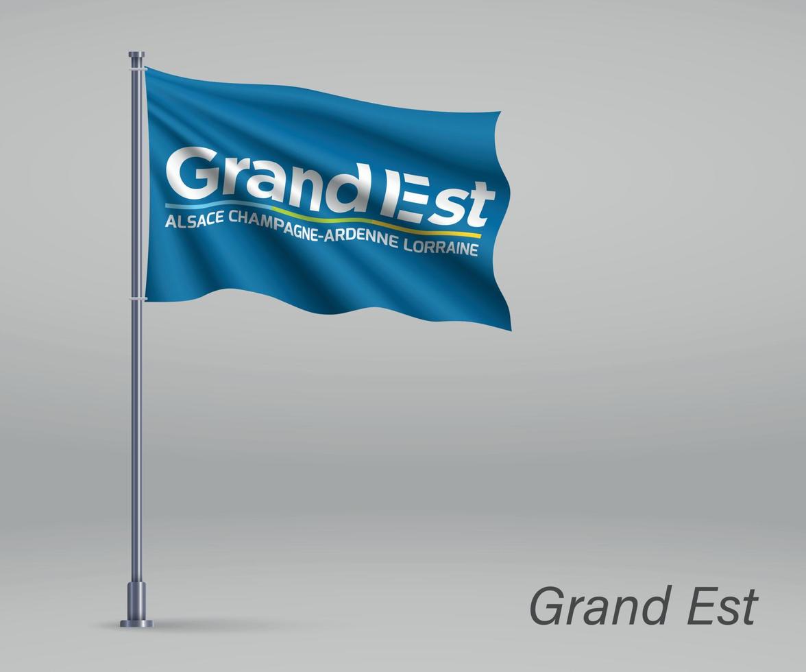 Waving flag of Grand Est - region of France on flagpole. Templat vector