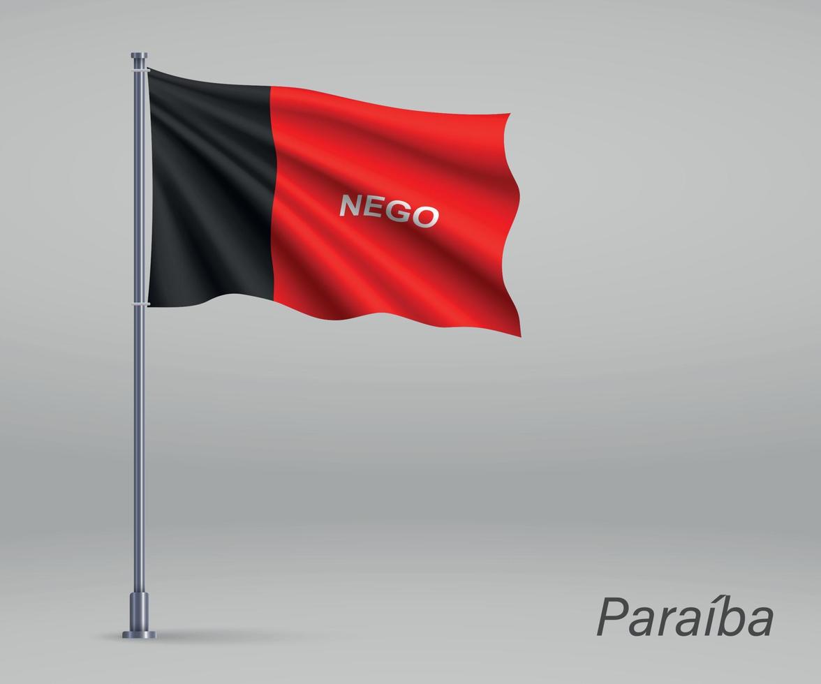 Waving flag of Paraiba - state of Brazil on flagpole. Template f vector