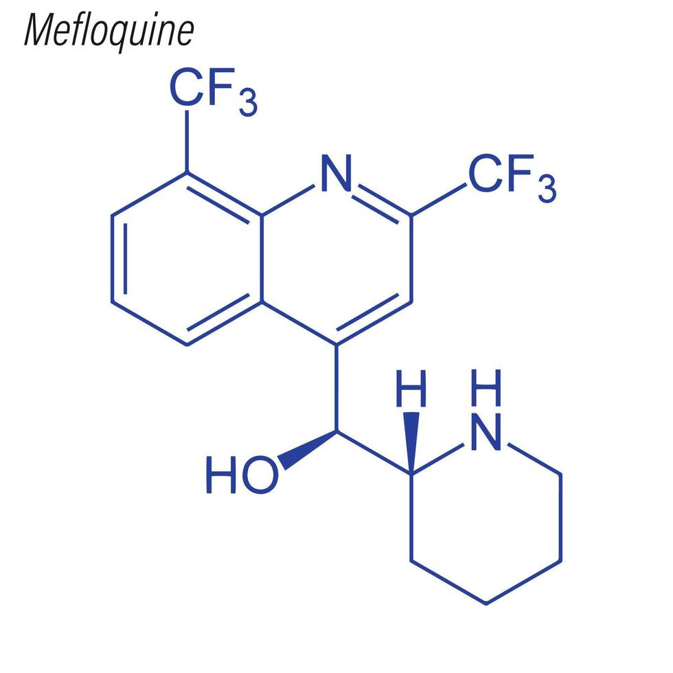 Vector Skeletal formula of Mefloquine. Drug chemical molecule.
