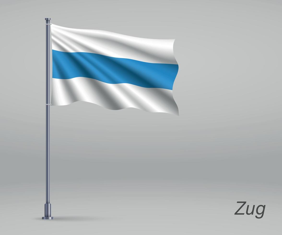 Waving flag of Zug - canton of Switzerland on flagpole. Template vector