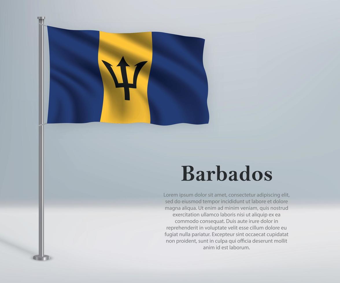 ondeando la bandera de barbados en el asta de la bandera. plantilla para la independencia d vector