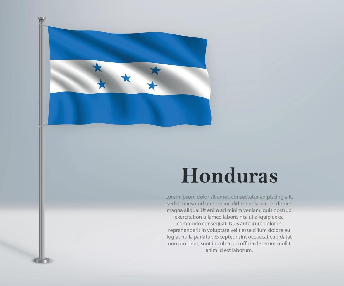Waving flag of Honduras on flagpole. Template for independence d vector