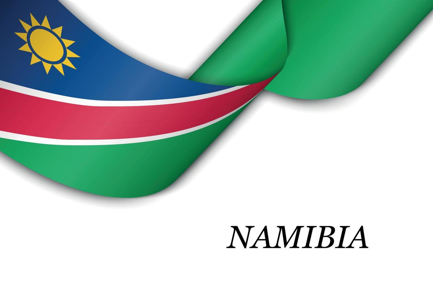 Waving ribbon or banner with flag of Namibia. vector