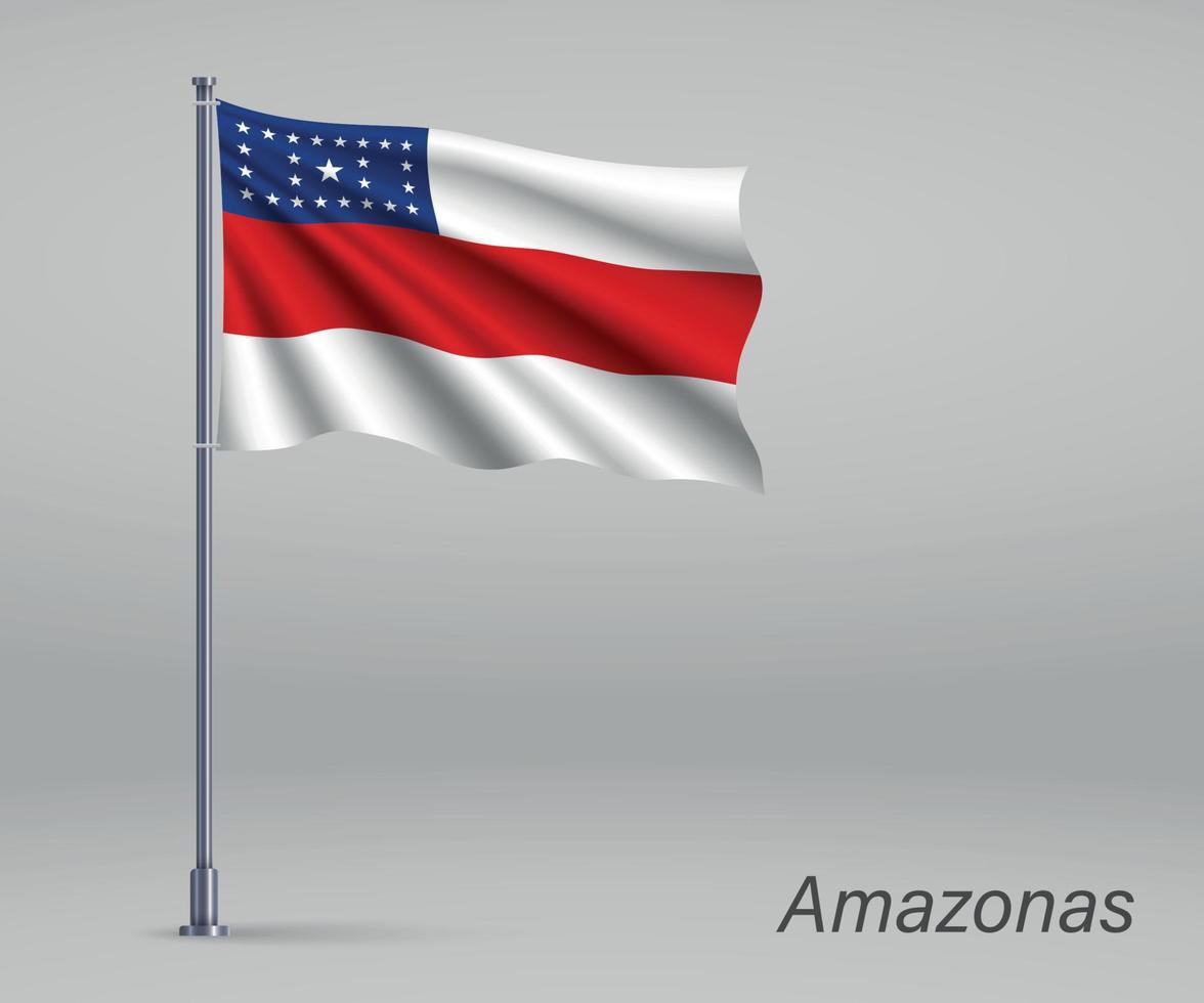 Waving flag of Amazonas - state of Brazil on flagpole. Template vector