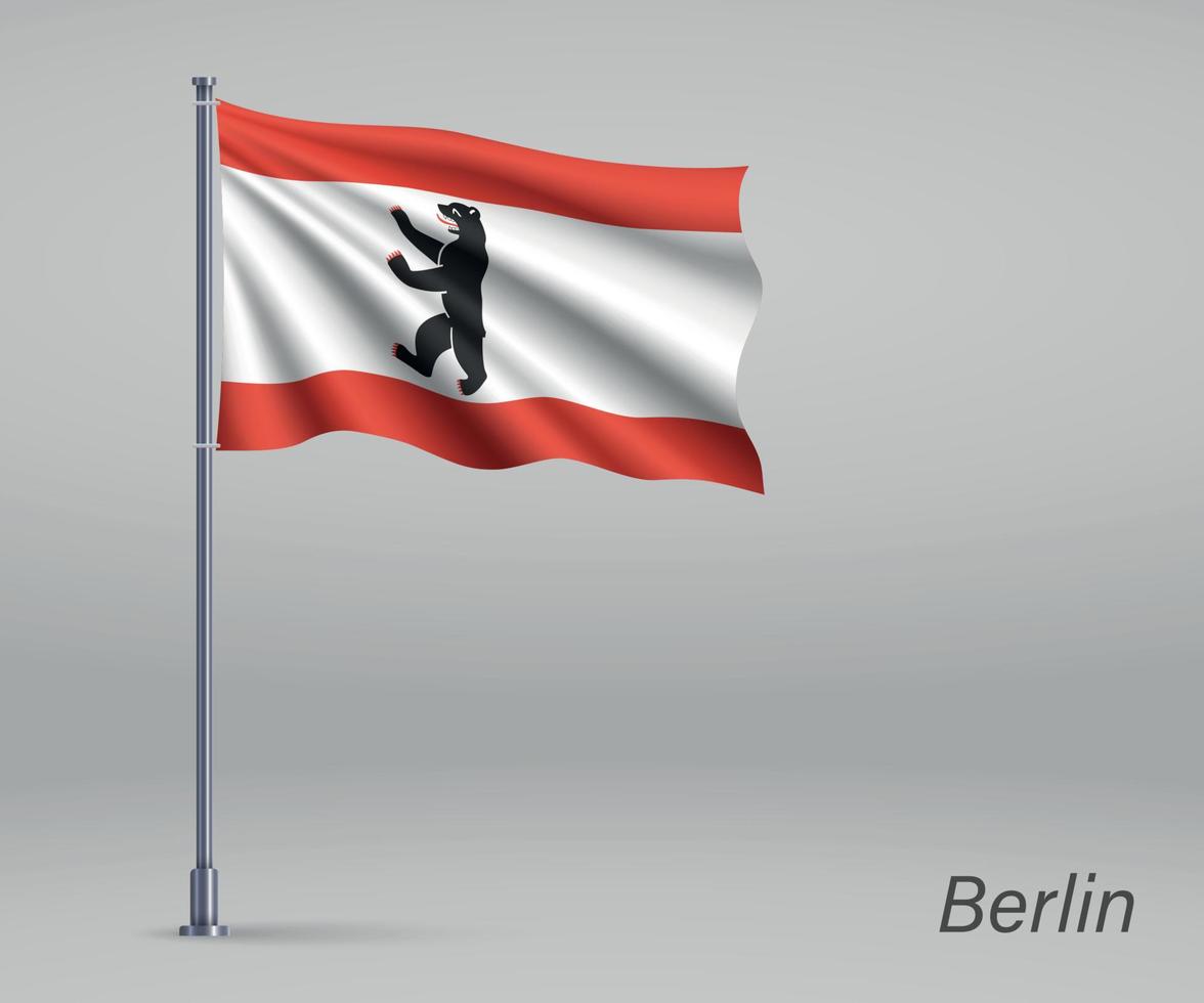 ondeando la bandera de berlín - estado de alemania en el asta de la bandera. plantilla f vector