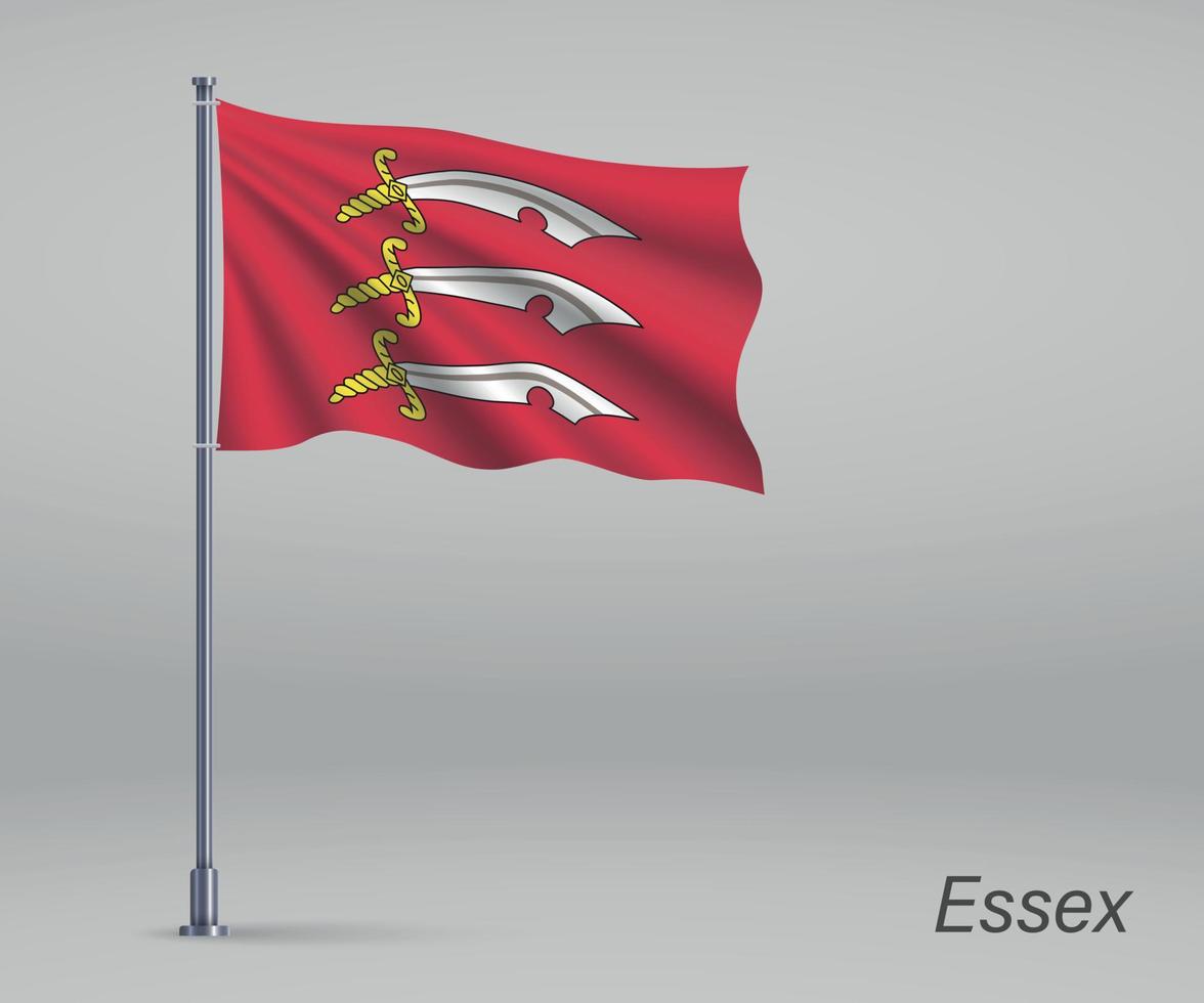 Waving flag of Essex - county of England on flagpole. Template f vector