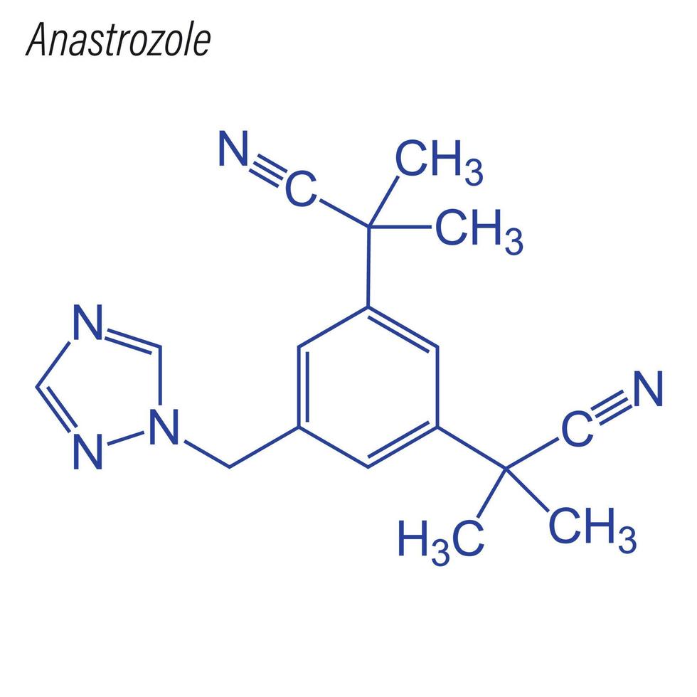 Vector Skeletal formula of Anastrozole. Drug chemical molecule.