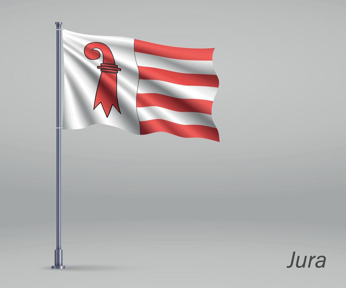 Waving flag of Jura - canton of Switzerland on flagpole. Templat vector