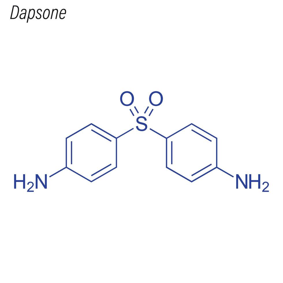 Vector Skeletal formula of Dapsone. Drug chemical molecule.
