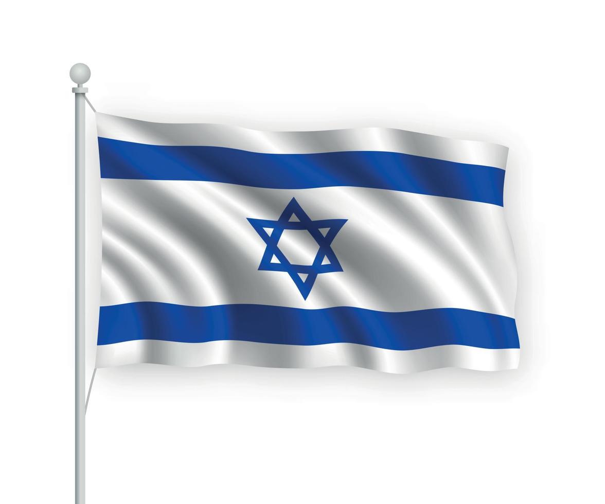 3d bandera ondeante israel aislado sobre fondo blanco. vector