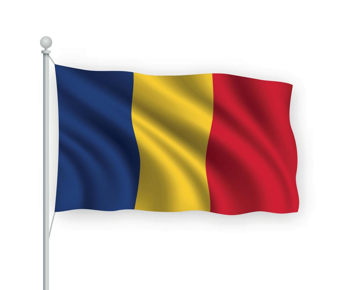 3d waving flag Romania Isolated on white background. vector