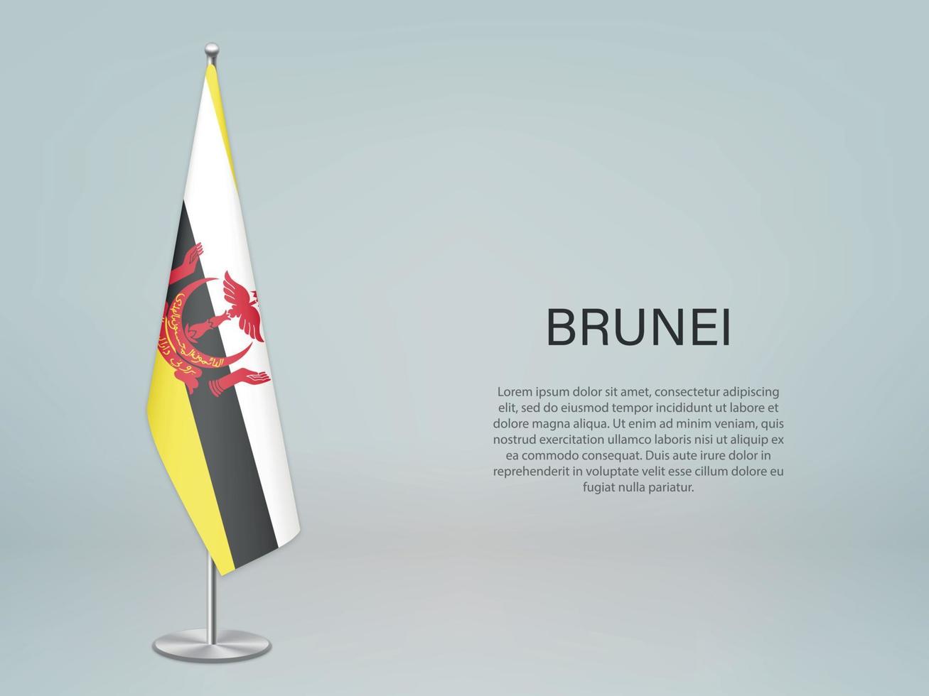 Brunei hanging flag on stand. Template forconference banner vector