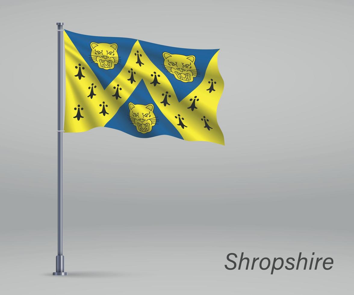 Waving flag of Shropshire - county of England on flagpole. Templ vector