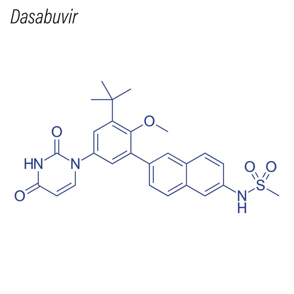 Vector Skeletal formula of Dasabuvir. Drug chemical molecule.