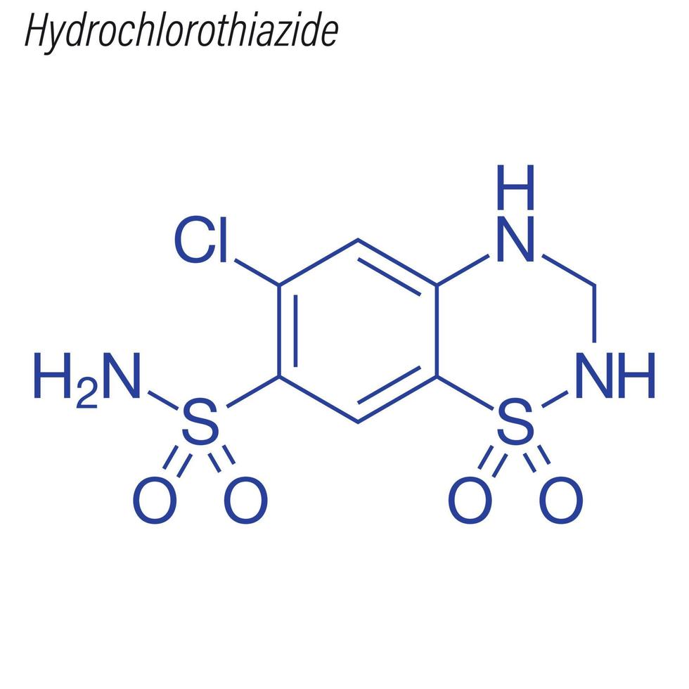 Vector Skeletal formula of Hydrochlorothiazide. Drug chemical mo