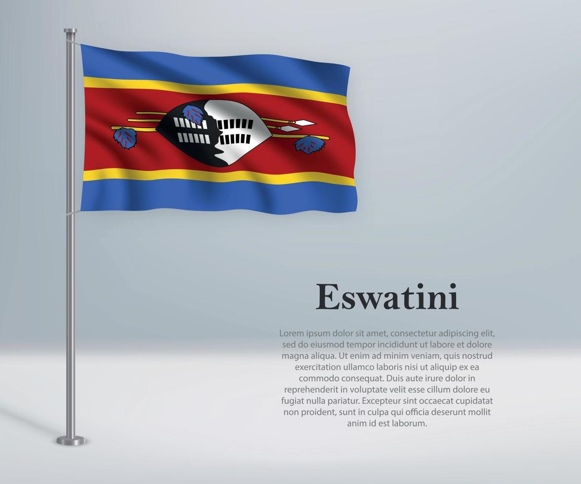 Waving flag of Eswatini on flagpole. Template for independence d vector