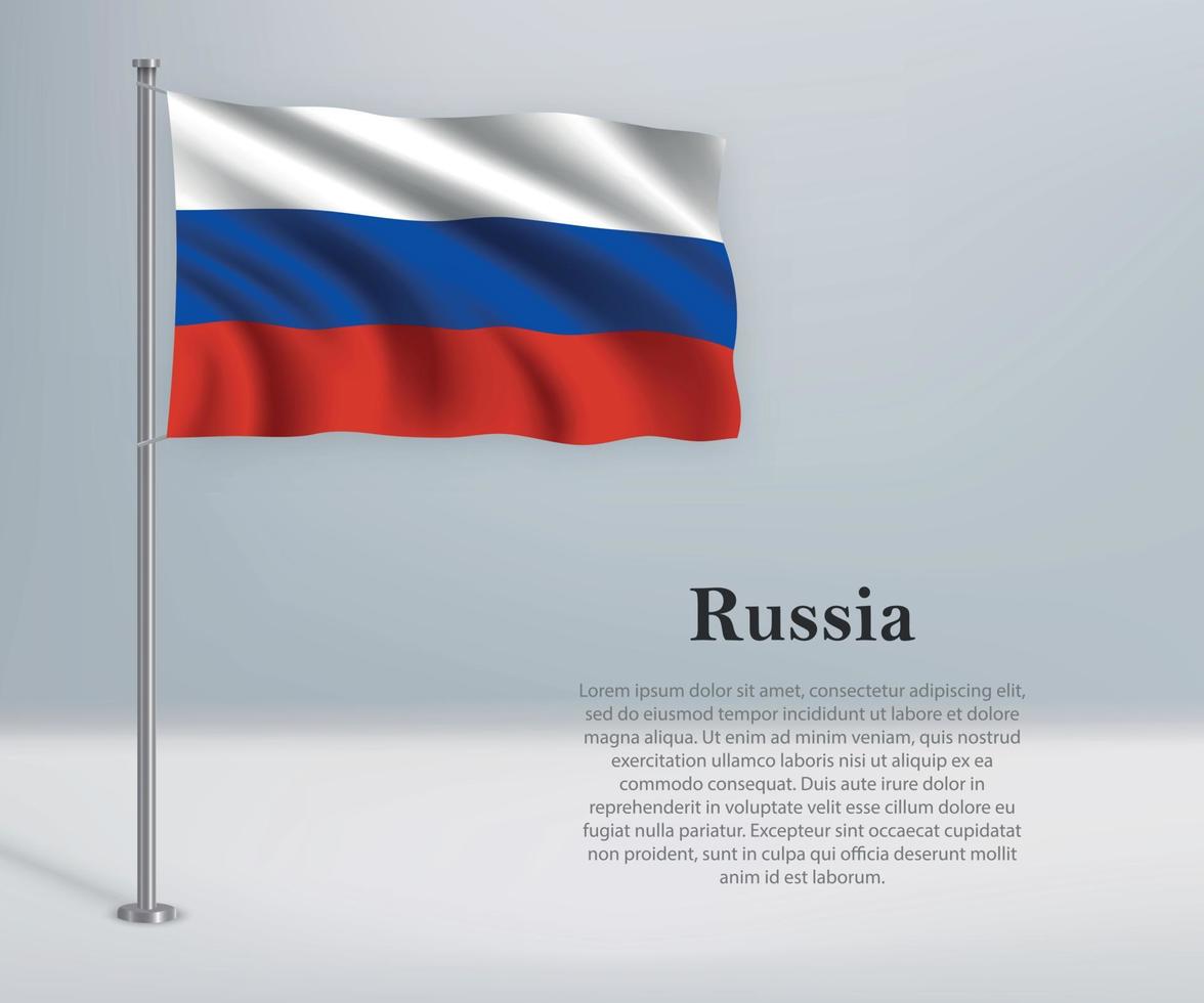 ondeando la bandera de rusia en el asta de la bandera. plantilla para el día de la independencia vector