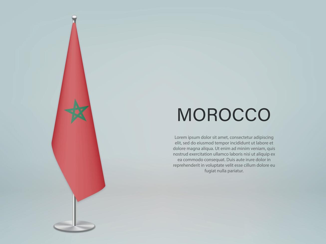 Morocco hanging flag on stand. Template forconference banner vector