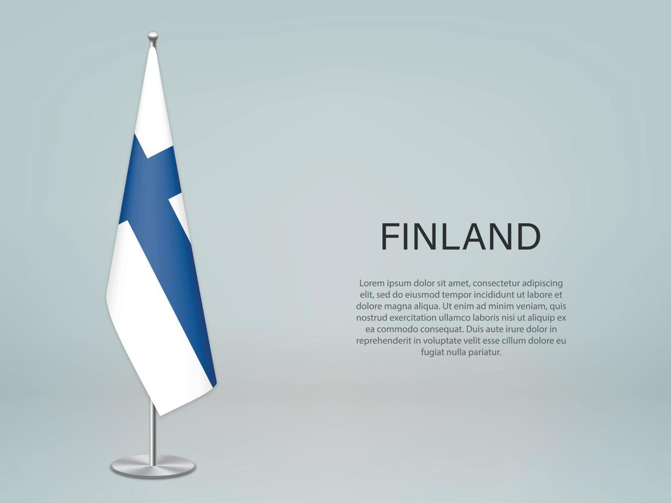 bandera colgante de finlandia en el stand. plantilla para banner de conferencia vector