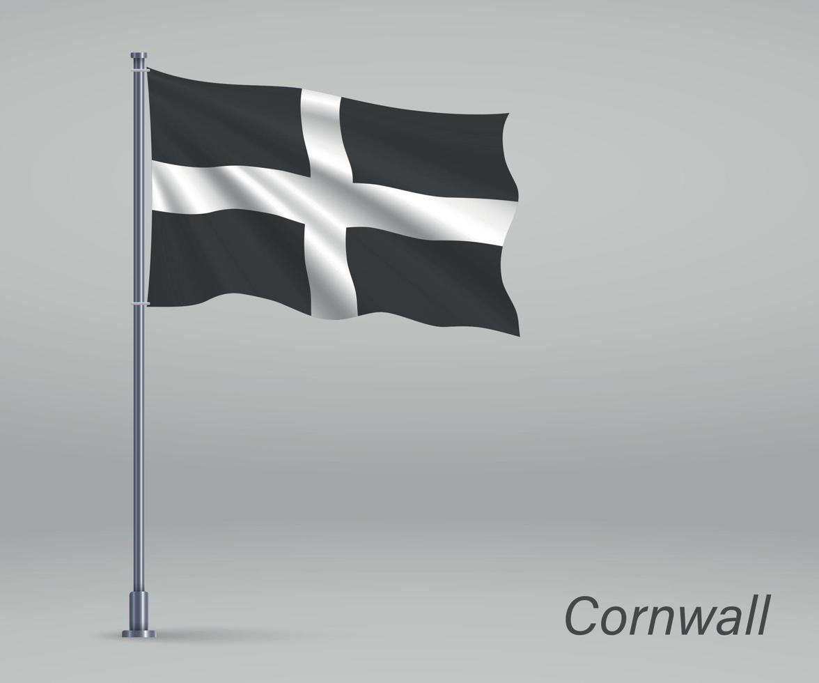 Waving flag of Cornwall - county of England on flagpole. Templat vector