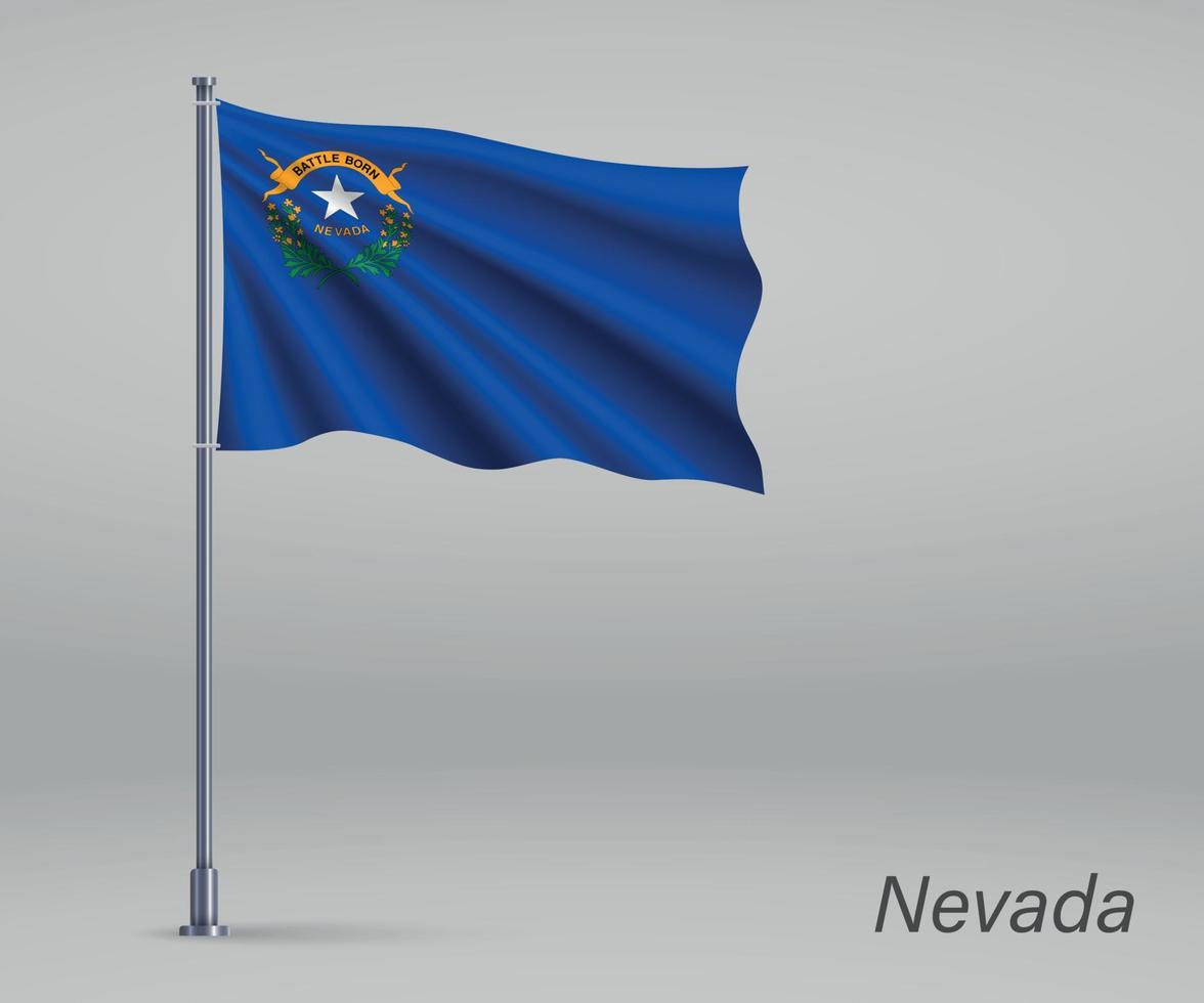 Waving flag of Nevada - state of United States on flagpole. Temp vector