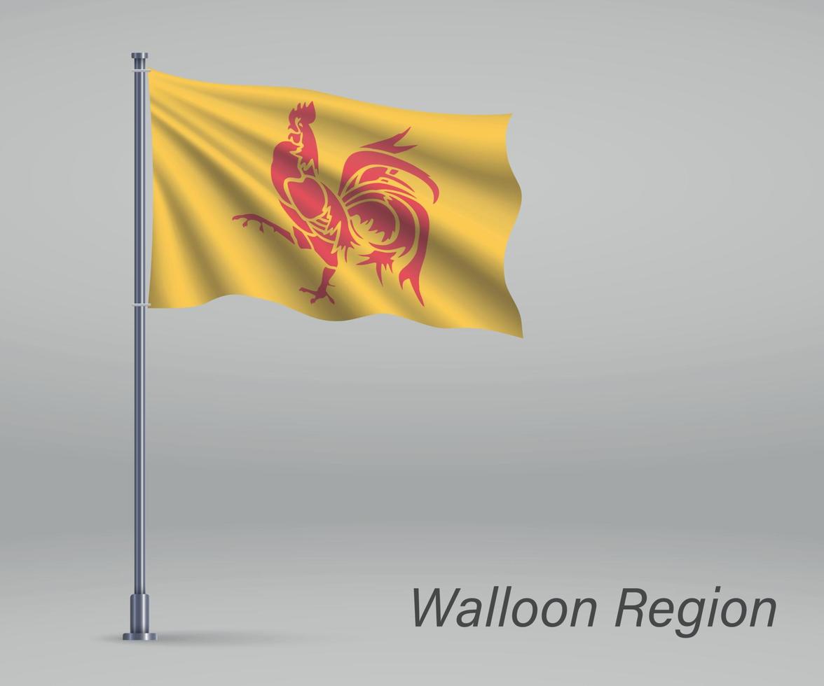 Waving flag of Walloon Region of Belgium on flagpole. Template f vector