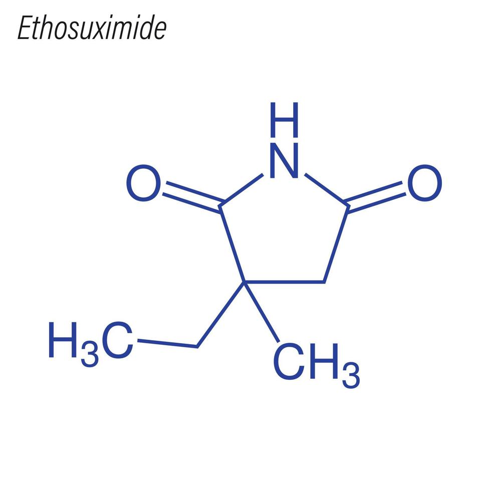 Vector Skeletal formula of Ethosuximide. Drug chemical molecule.