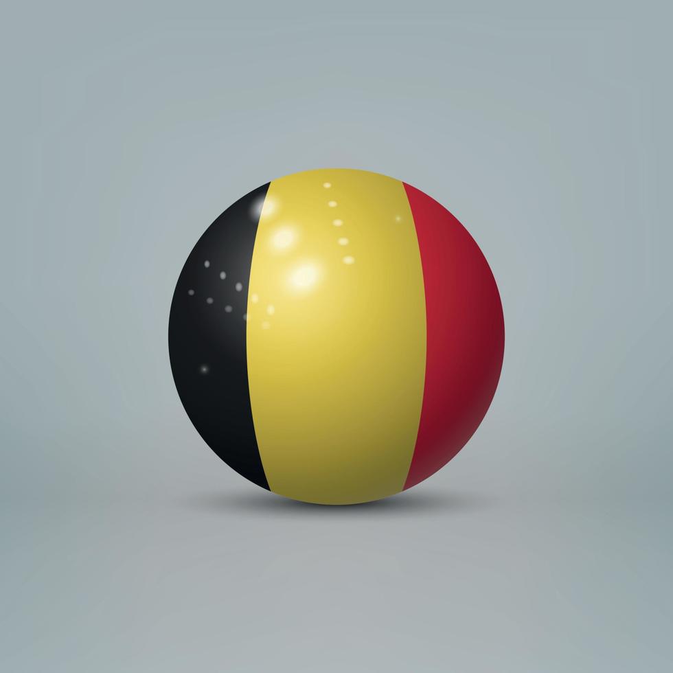 Bola o esfera de plástico brillante realista en 3d con bandera de bélgica vector