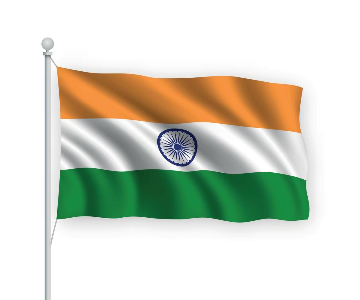 3d waving flag India Isolated on white background. vector