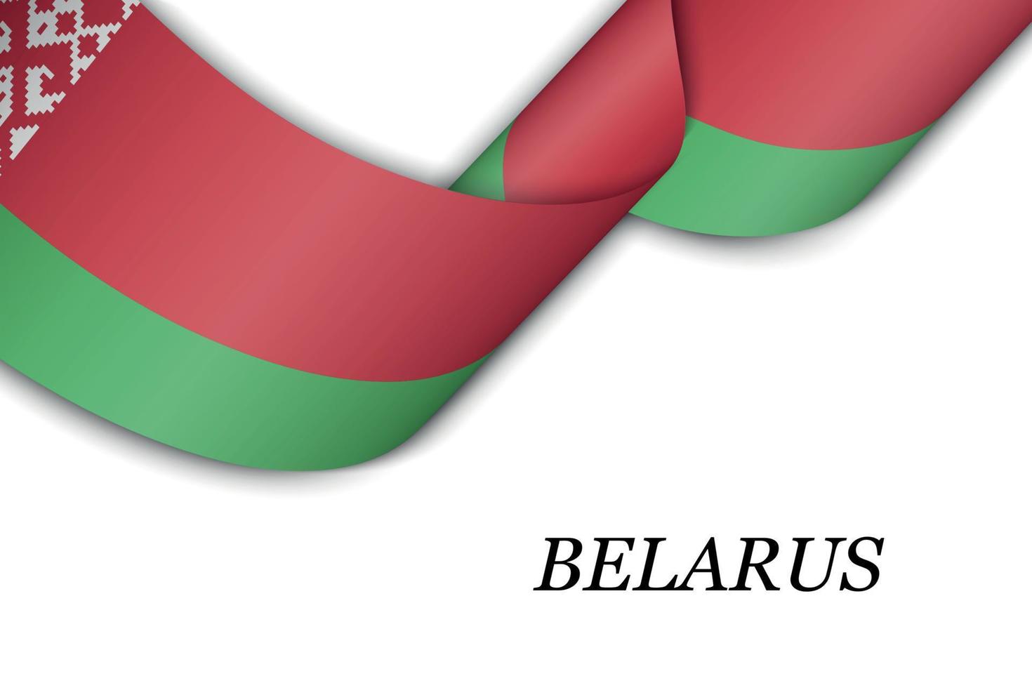 Waving ribbon or banner with flag of Belarus vector