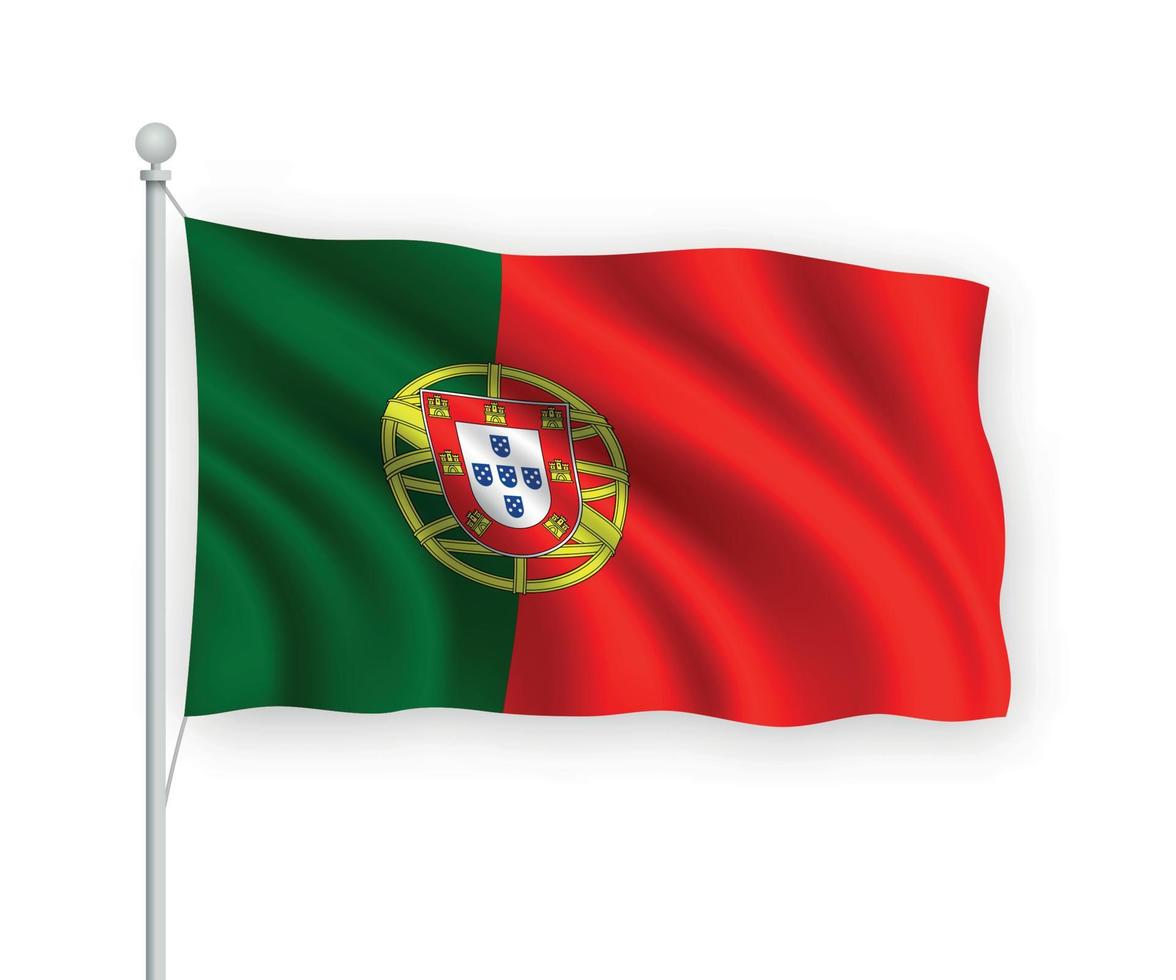 3d bandera ondeante portugal aislado sobre fondo blanco. vector