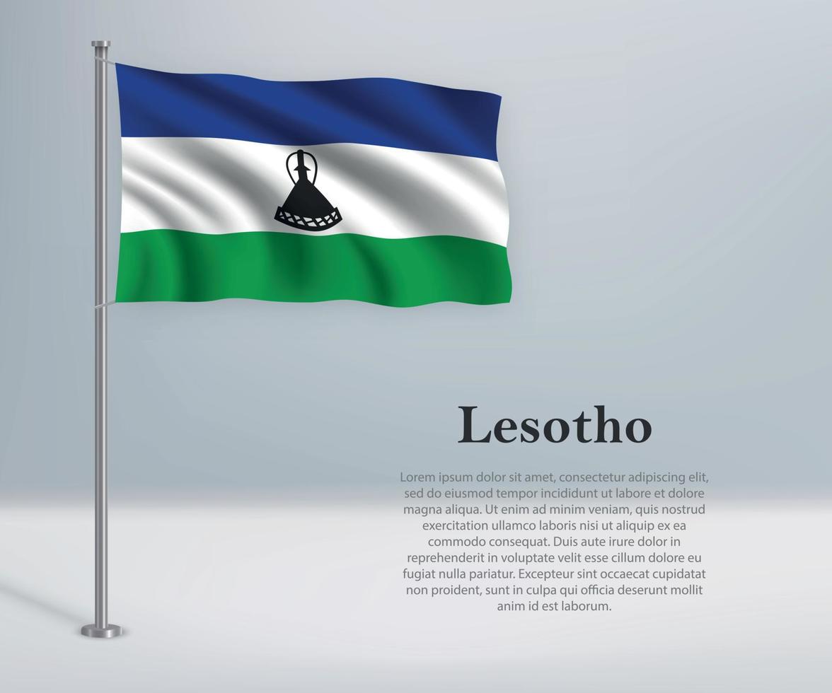 Waving flag of Lesotho on flagpole. Template for independence da vector