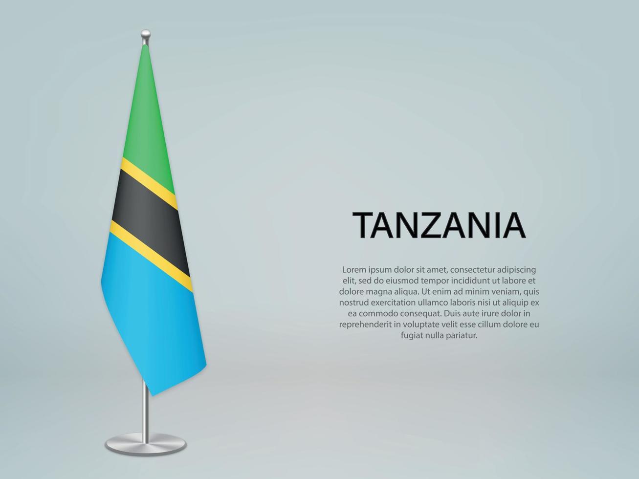 Tanzania hanging flag on stand. Template forconference banner vector