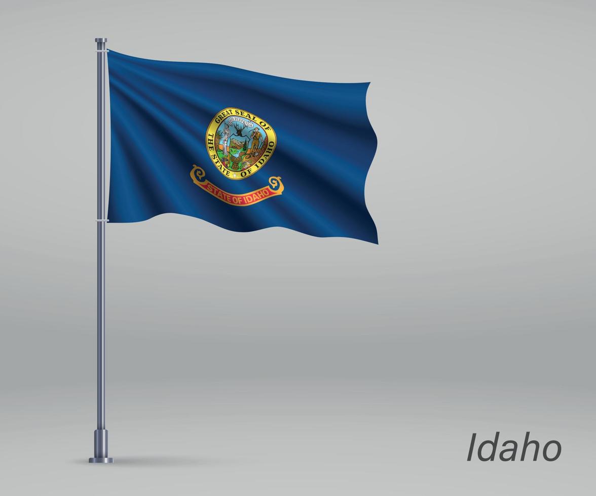 Waving flag of Idaho - state of United States on flagpole. Templ vector