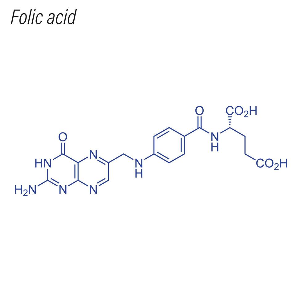 fórmula esquelética vectorial de ácido fólico. molécula química del fármaco. vector