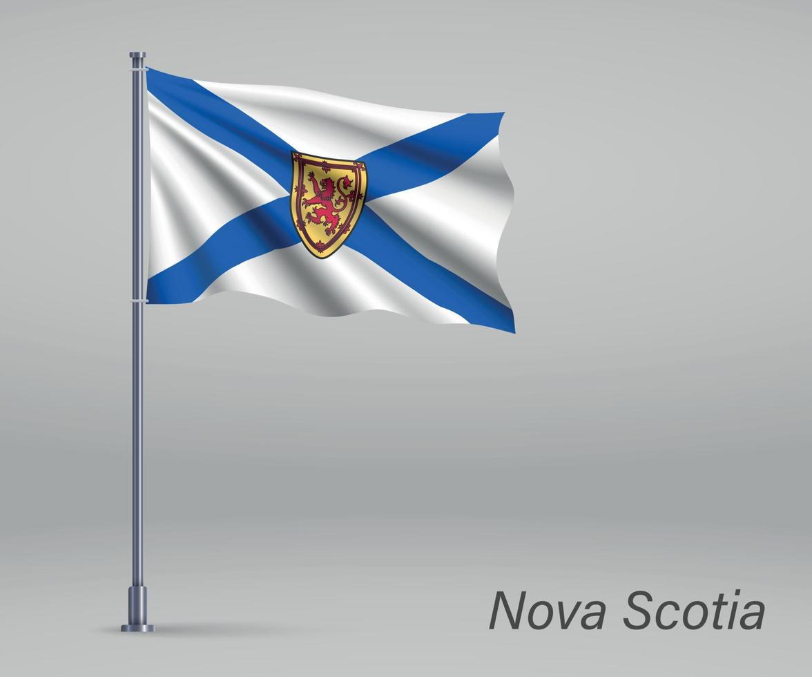 Waving flag of Nova Scotia - province of Canada on flagpole. Tem vector