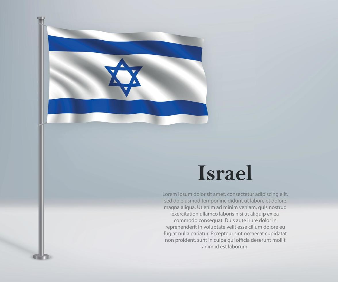 Waving flag of Israel on flagpole. Template for independence day vector