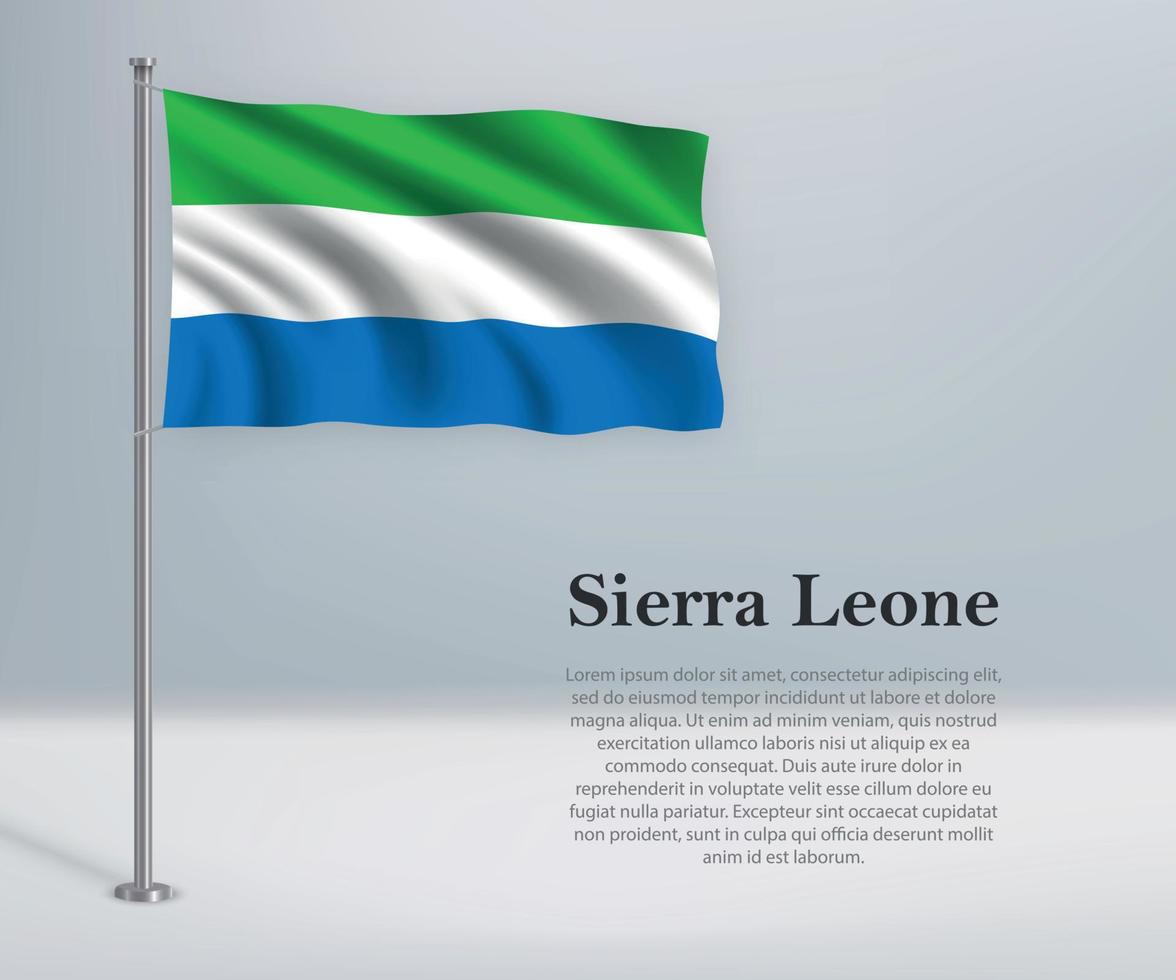 Waving flag of Sierra Leone on flagpole. Template for independen vector
