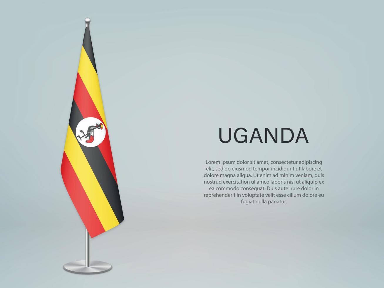 Uganda hanging flag on stand. Template forconference banner vector