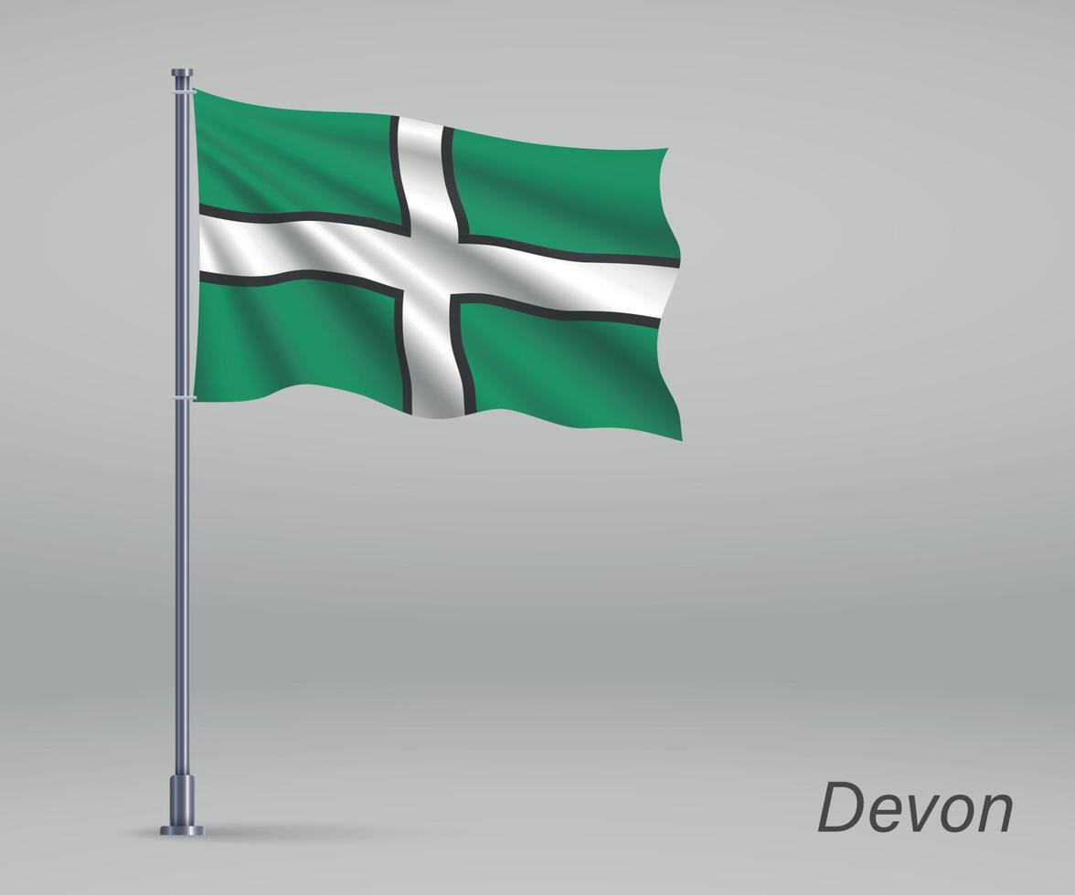 Waving flag of Devon - county of England on flagpole. Template f vector