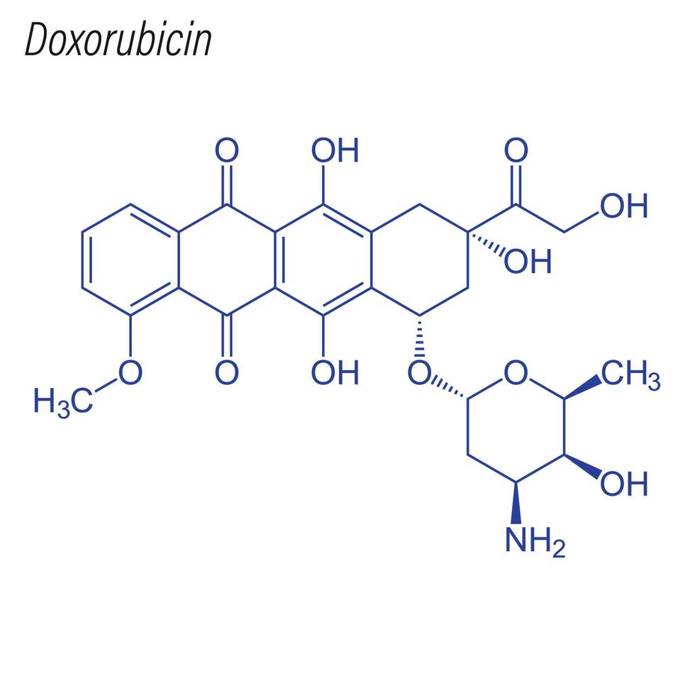 fórmula esquelética vectorial de doxorrubicina. molécula química del fármaco. vector