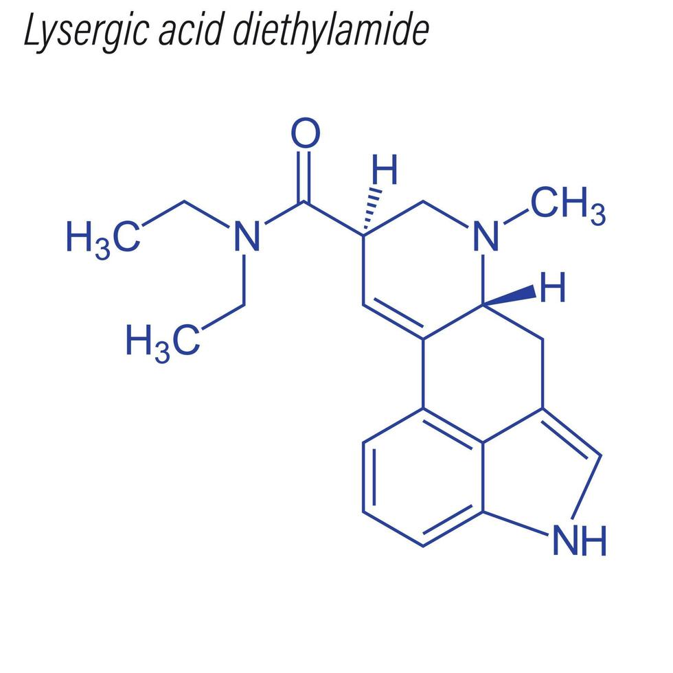 Vector Skeletal formula of Lysergic acid diethylamide. Drug chem