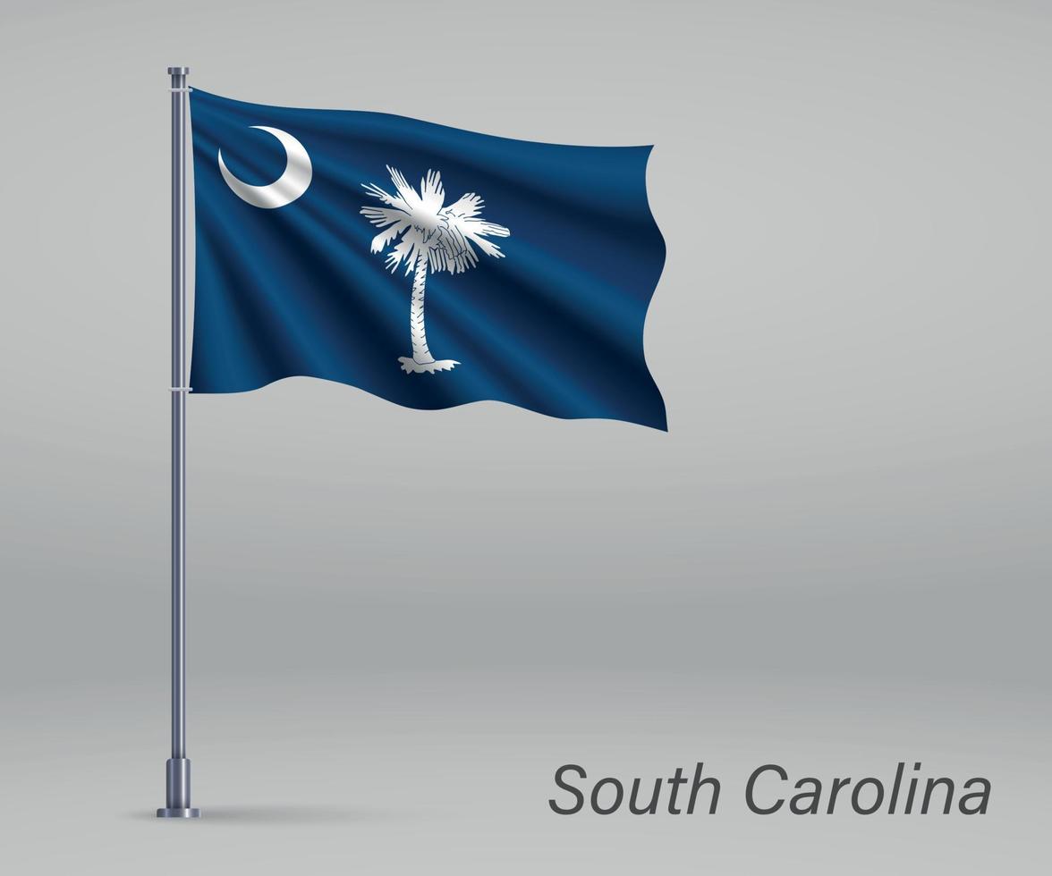 Waving flag of South Carolina - state of United States on flagpo vector