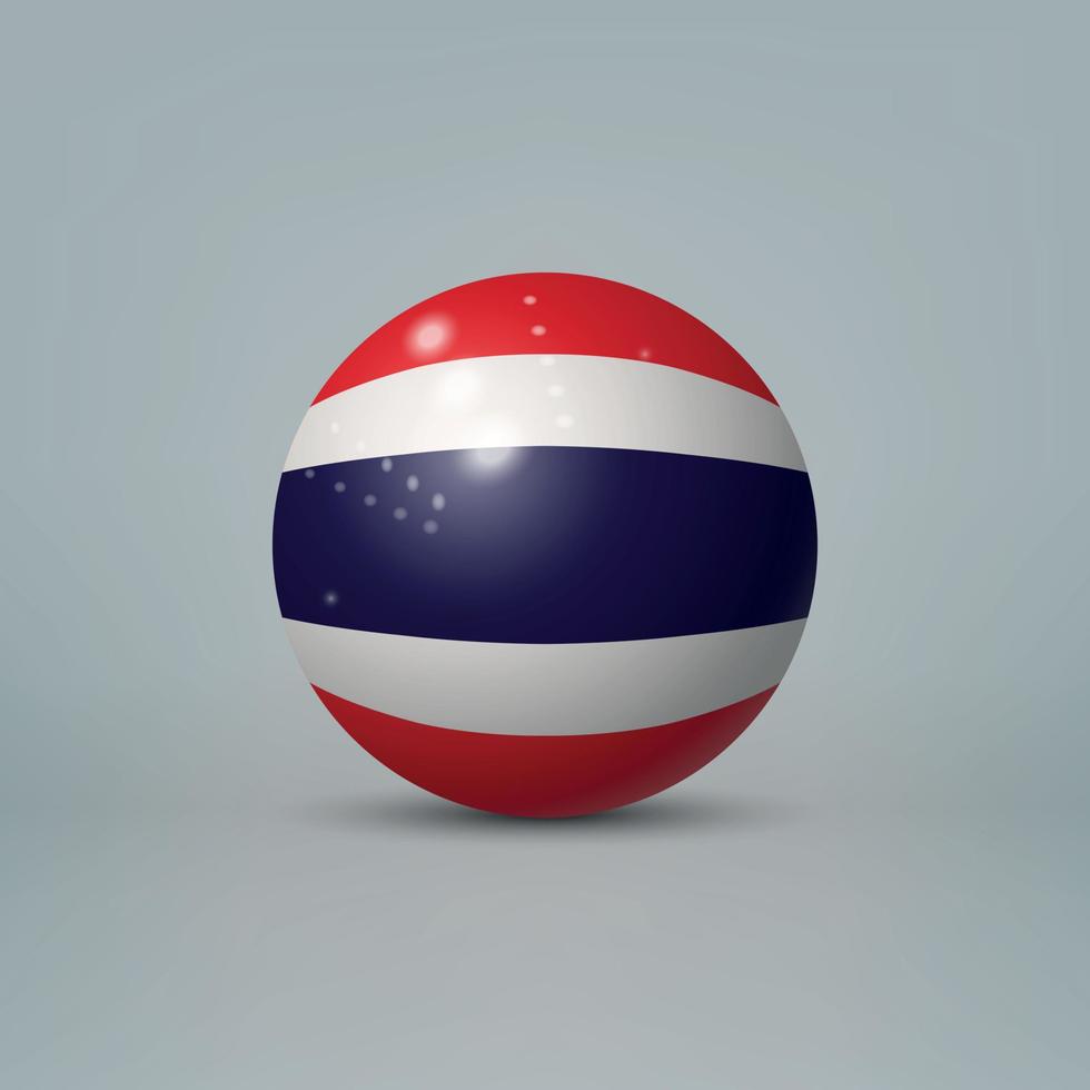 Bola o esfera de plástico brillante realista en 3d con bandera de tailandia vector
