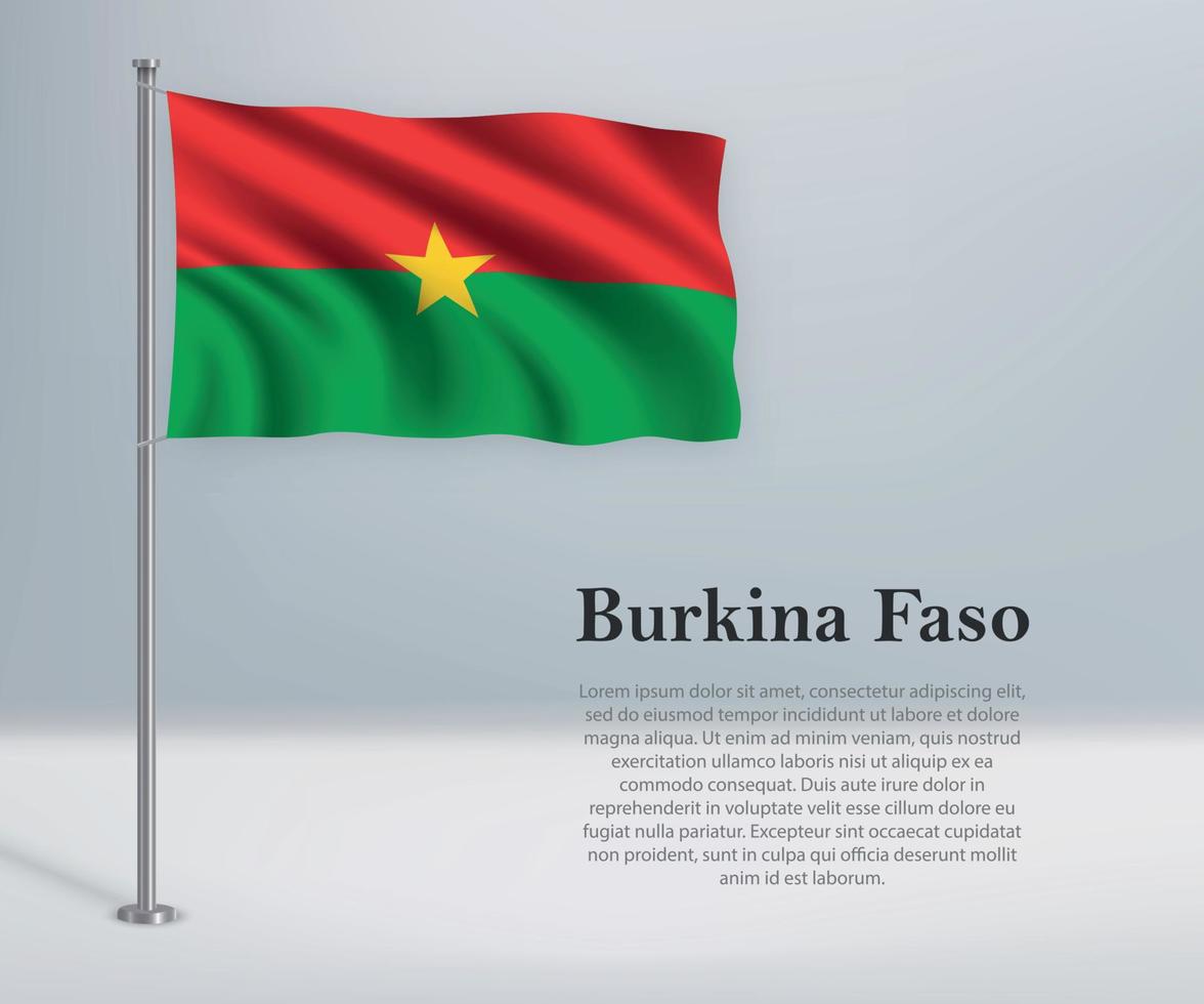 Waving flag of Burkina Faso on flagpole. Template for independen vector