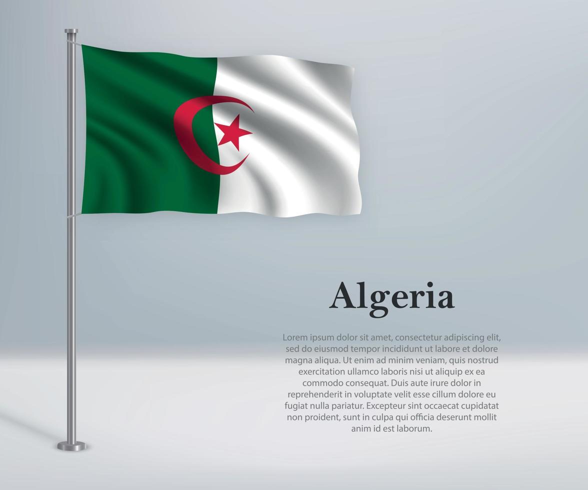 Waving flag of Algeria on flagpole. Template for independence da vector