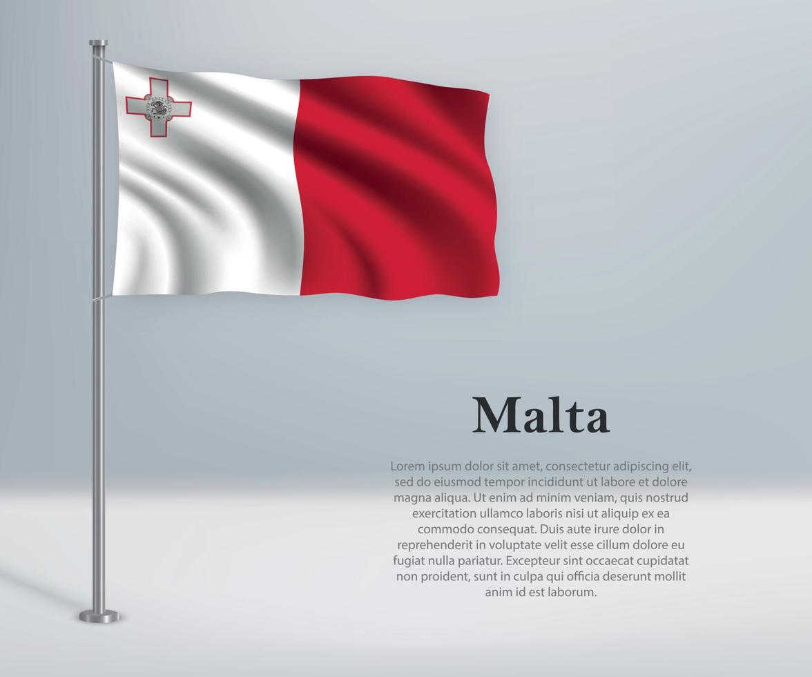 Waving flag of Malta on flagpole. Template for independence day vector