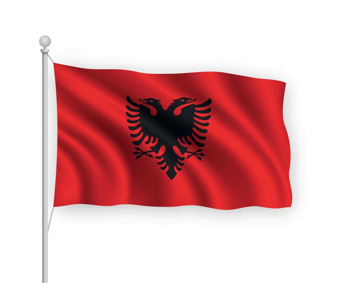 3d bandera ondeante albania aislado sobre fondo blanco. vector