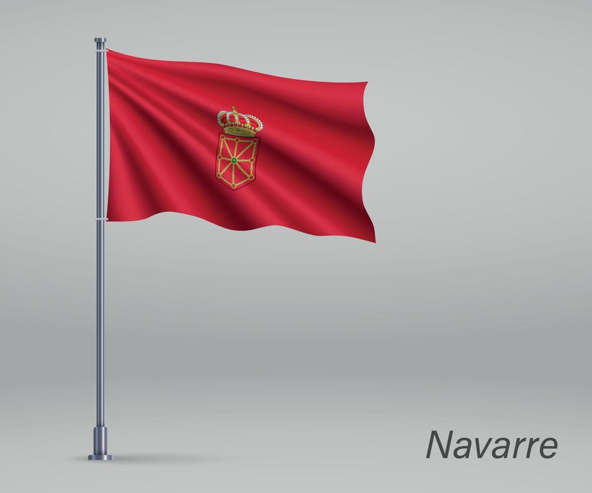 Waving flag of Navarre - region of Spain on flagpole. Template f vector